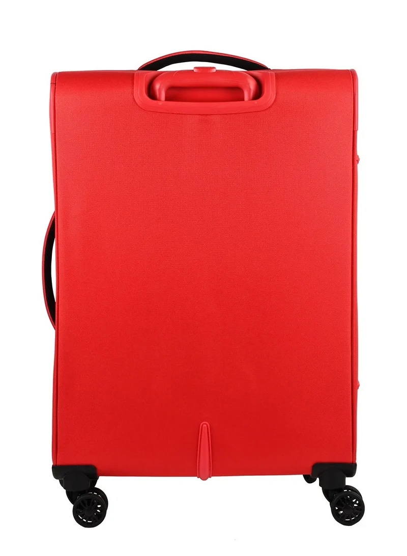 AMERICAN TOURISTER Marina Suitcase, Check-In Size 70 cm / 26 inch, 4 Spinner Wheels, Soft Top, 100% Polyester, Red|Inner Mesh Zippered Pocket|Expandable|TSA Lock|Voluminous Front Pocket - 3 Years International Warranty